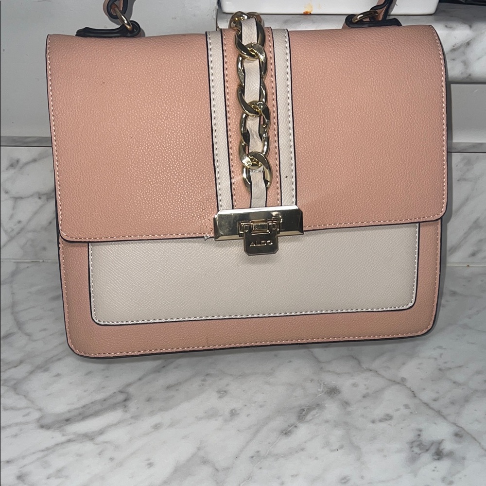 Aldo Blush Pink and Cream Chain-Accent Crossbody Bag